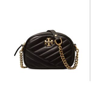 Tory Burch Black Quilted Leather Chain Camera Bag with Gold Hardware